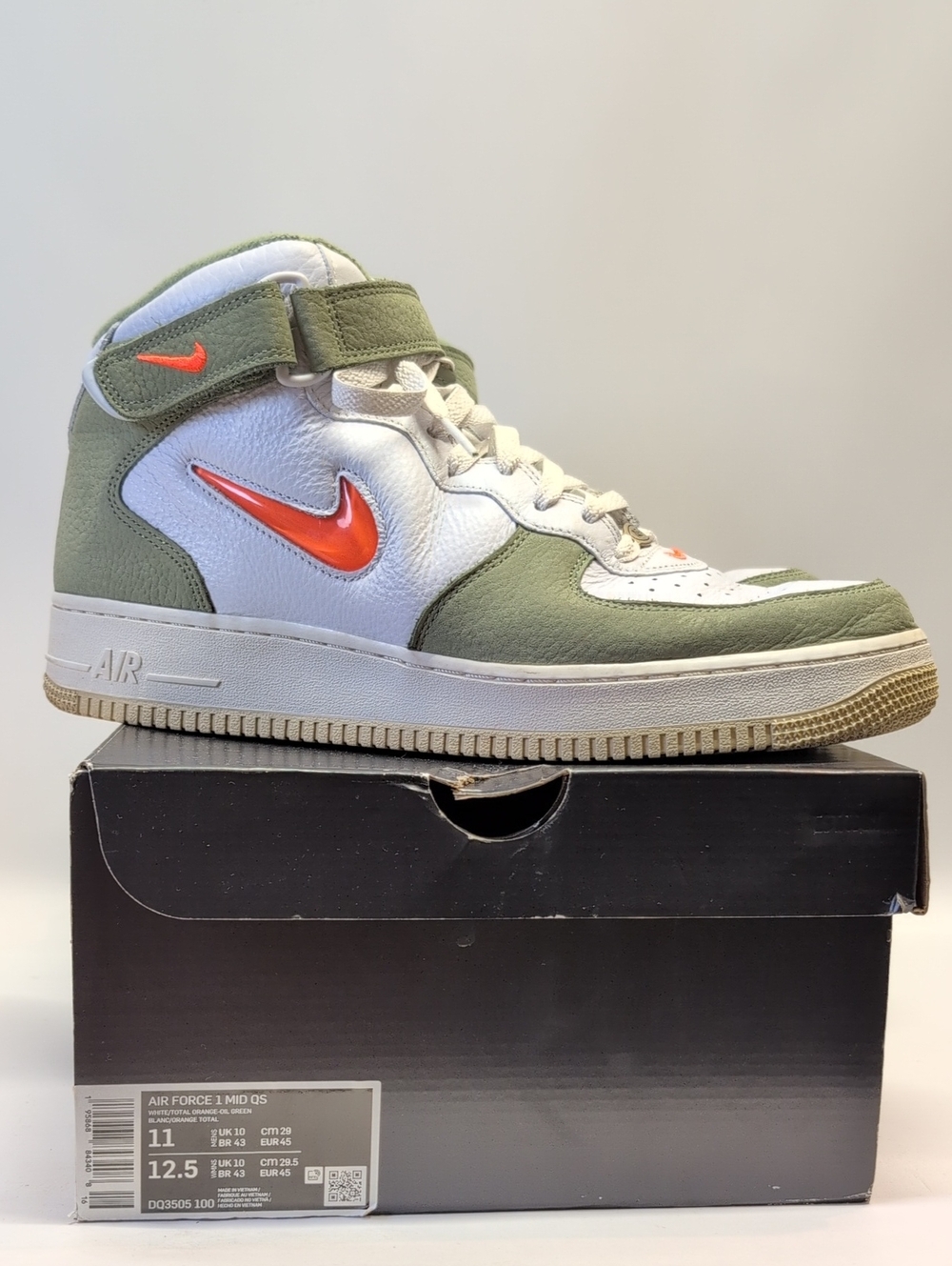Nike Air Force 1 Mid Men’s Sneakers in Olive Green, White & Orange